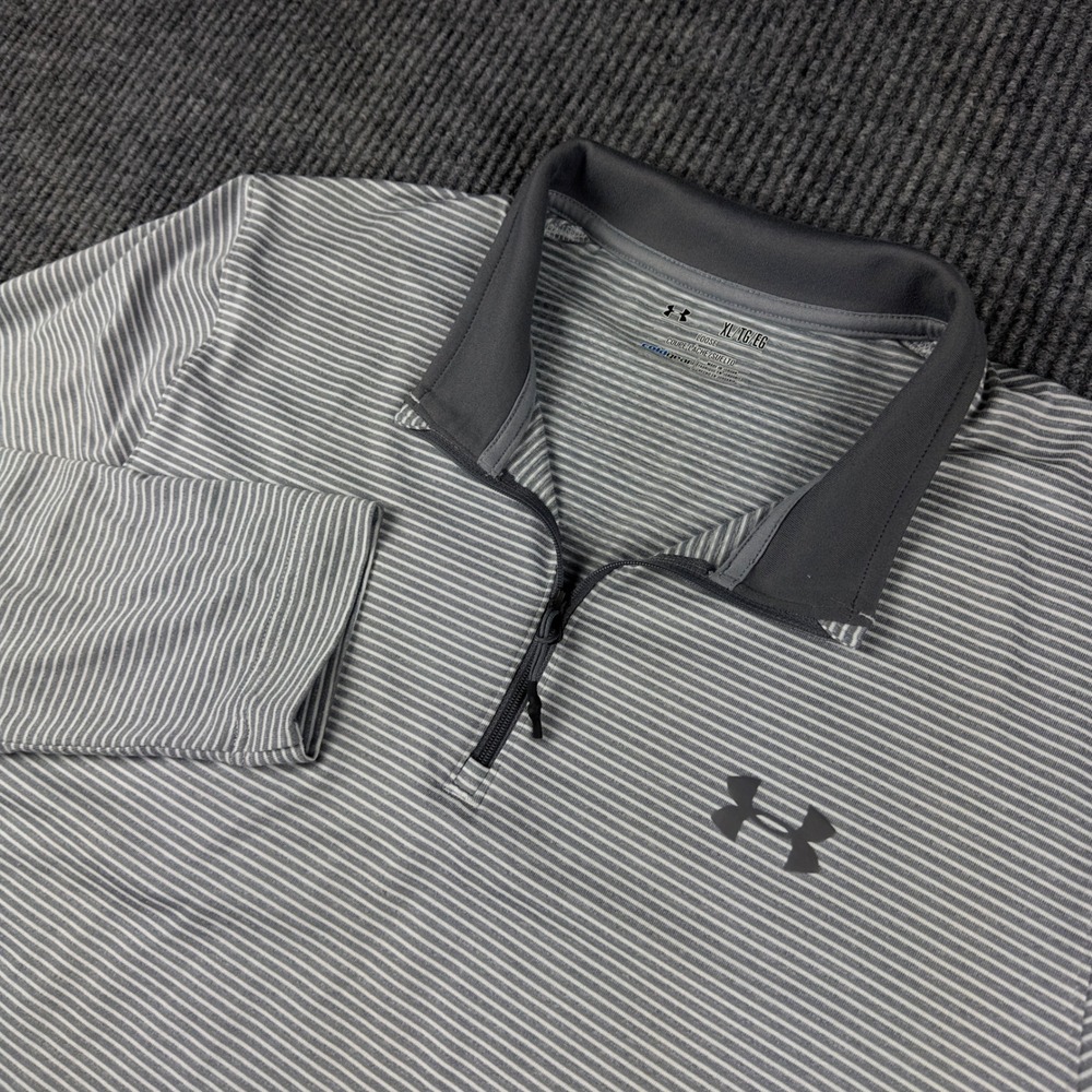 Under Armour Mens ColdGear XL Quarter Zip Pullover Striped Grey NYX20PZ600306